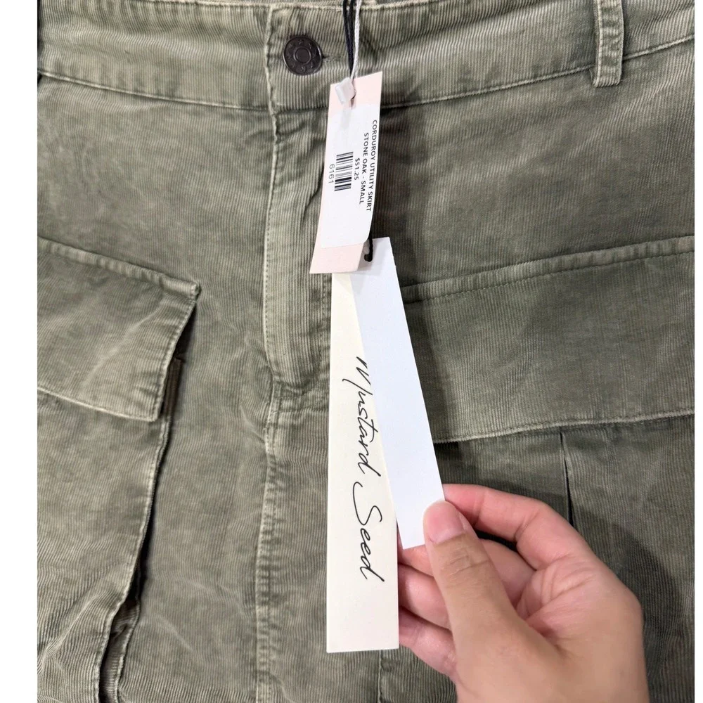 Mustard Seed Corduroy Utility Skirt Stone Oak Olive Green‎ Mini Cargo Size S
